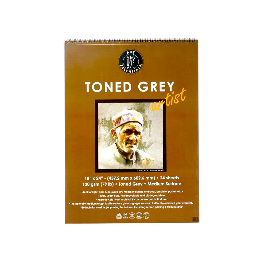 Art Essentials Toned Grey Artist Sketching Paper Medium Surface ,120 GSM- Spiral Pad Art Essentials